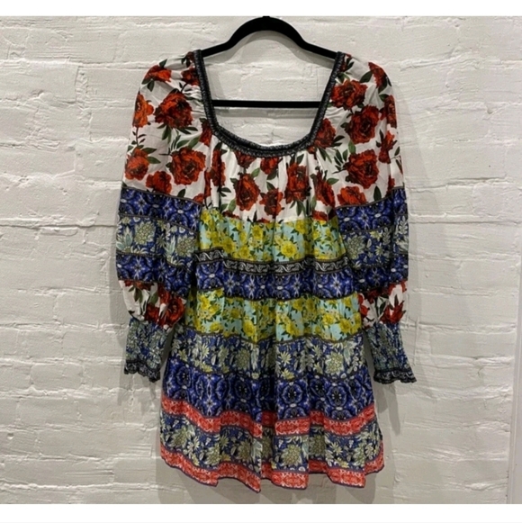 Alice + Olivia Rowen Floral Tiered Square Neck Mini Cocktail Dress Size Medium - Picture 7 of 16
